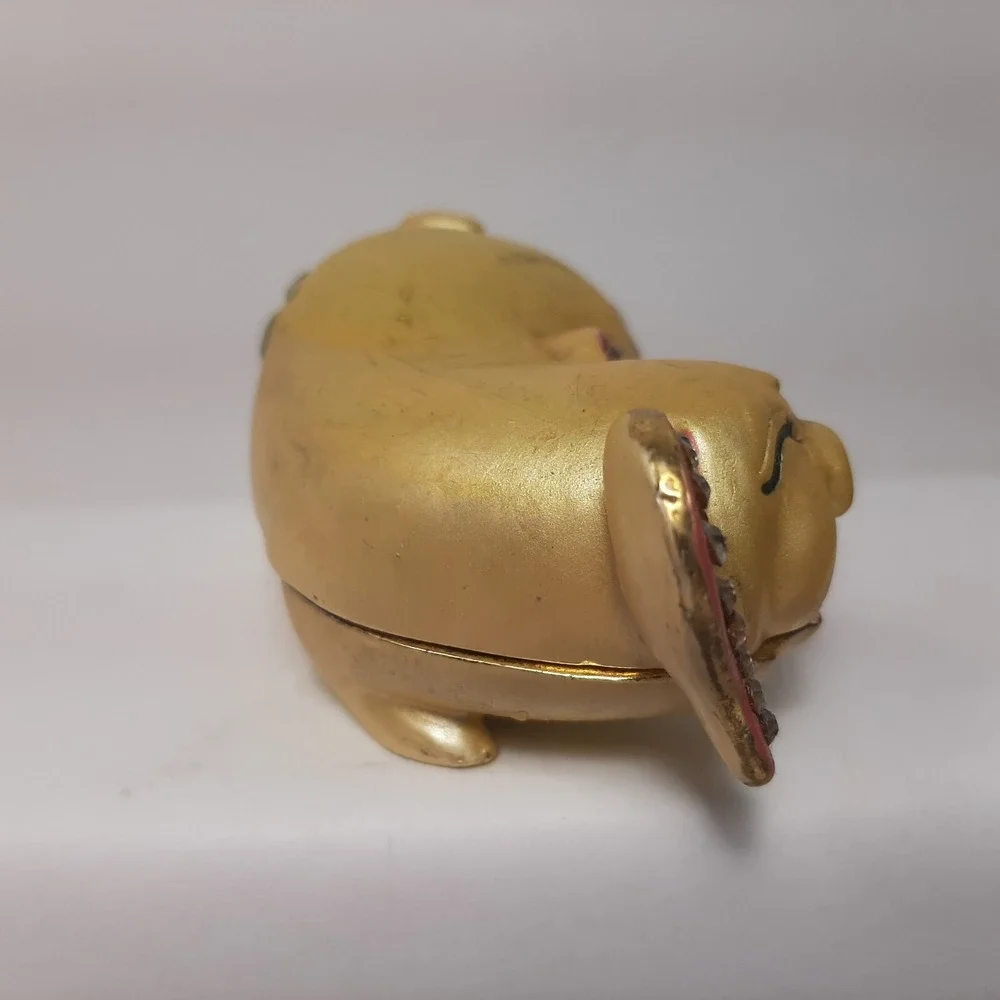 Gold and Pink Happy Smiling Hindu Pig Metal Enamel Hinged Box 3.25